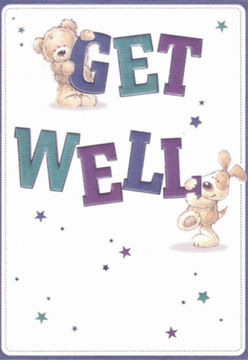 There is an immediate wave of comfort in this get well card-a moment that feels as familiar as the friendly greetings exchanged in Fortis Green's leafy avenues. At its heart, a charming teddy bear perches atop the bold 'GET,' while a spirited puppy lovingly nuzzles the vibrant 'WELL' below, their rounded forms radiating affection and hope. The deep hues of purple and teal in the lively text pop vividly, reminiscent of the rich colours often found in bespoke arrangements from local Fortis Green florists. Dancing stars scatter across the clean, white background like the first petals breezing through Cherry Tree Wood in early spring, each one a quiet symbol of optimism. Textures are richly suggested: the fluffy bear and soft, inviting ears of the puppy evoke the tactile comfort of a well-chosen get well bouquet, their presence as soothing as fresh blooms delivered to a neighbour's door. The careful composition mirrors the nurturing spirit of our community-the kind of gentle artistry Florist Fortis Green strives for in every bouquet crafted with care and attention. This card, much like a hand-delivered bouquet, offers emotional warmth, hope, and a reassuring sense of cleanliness, ideal for brightening anyone's day and lifting spirits all across Fortis Green.